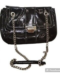 Nine West Patent Leather Black Bag w/Sliding Chain Strap Crossbody,  Two Handles